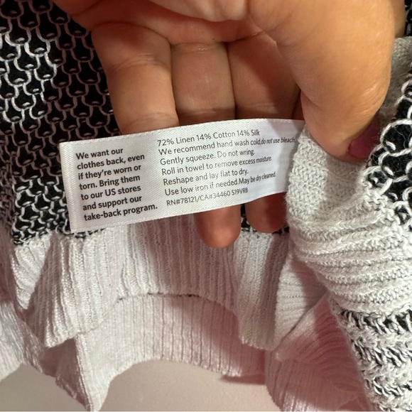 Eileen Fisher Linen Silk Cotton Open Knit Raglan Sweater Black White M - Picture 3 of 5